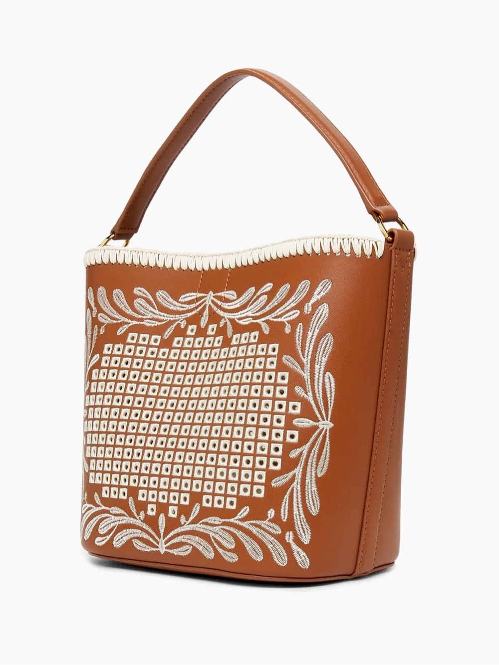 Veronica Beard $598 Small Eyelet Feedbag Bucket Bag Leather Crossbody Hazelwood - Picture 4 of 8
